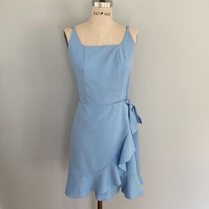 Sky Blue Wrap Dress with Ruffle Hem Mini Dress Size XXL